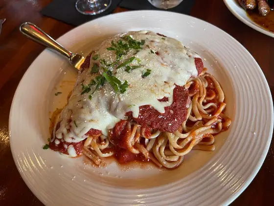Chicken parmigiana with spaghetti