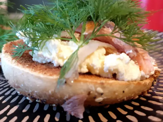 Smoked salmon and goat cheese bagel