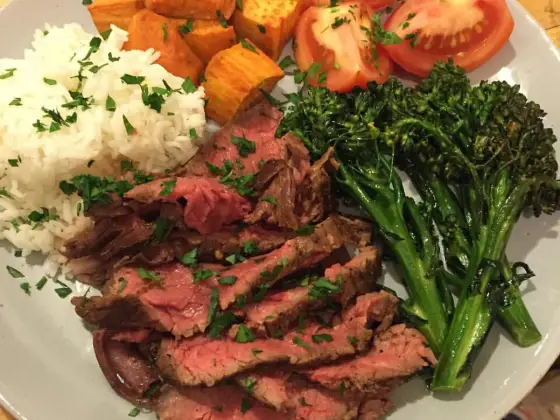 Steak, sweet potato and broccoli